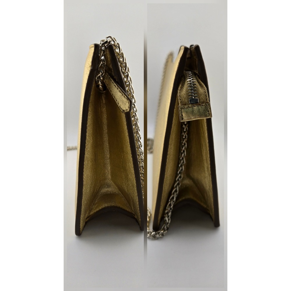 Saint Laurent Luteia Gold Metallic Leather Clutch Bag with Chain COA - Picture 6 of 11